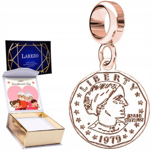 Charms + NADRUK Moneta różowe złoto srebro 925