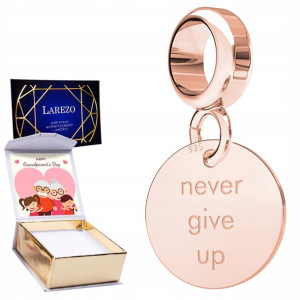 Charms + NADRUK Never Give Up różowe złoto 925