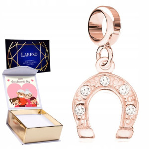 Charms + NADRUK podkowa cyrkonie różowe złoto 925