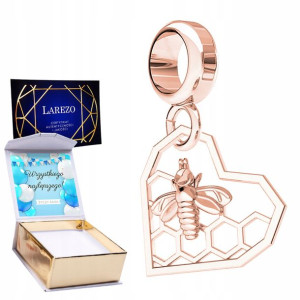 Charms + NADRUK Serce pszczoła różowe złoto 925