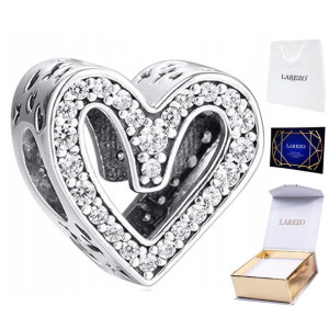 Charms Ażurowe Serce w Cyrkonie srebro 925