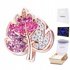 Charms Kolorowy Liść różowe złoto srebro 925