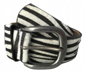 Pasek Damski Skórzany Czarno-biały Zebra Szer. 4cm