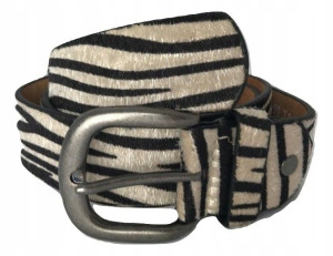 PASEK DAMSKI skórzany zebra paski ecru/czarny HIT