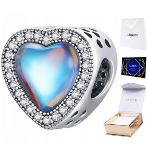 Charms Niebieski Kryształ Serce srebro 925