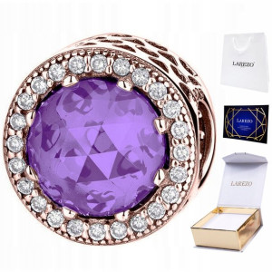 Charms różowe złoto Fioletowy Kamień Diament 925