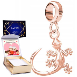 Charms różowy + NADRUK Jaszczurka srebro 925