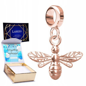 Charms różowy + NADRUK Pszczoła srebro 925