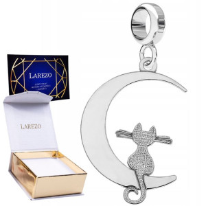Charms wiszący Kot Na Księżycu srebro 925
