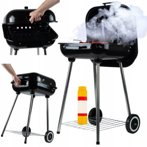 Grill Węglowy Ogrodowy Przenośny Z Pokrywą + Kółka