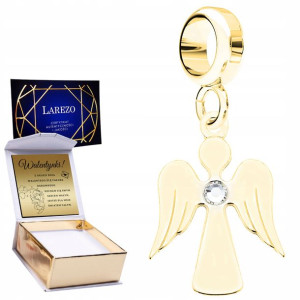 Charms złoty + GRAWER Aniołek srebro 925