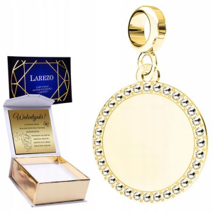 Charms złoty + GRAWER Blaszka Kryształy srebro 925