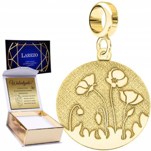 Charms złoty + GRAWER Blaszka Maki srebro 925