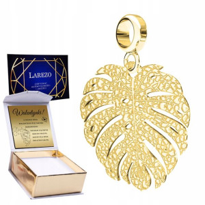 Charms złoty + GRAWER Liść Monstera srebro 925