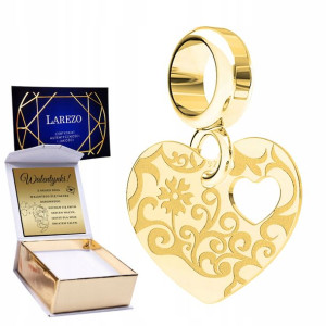 Charms złoty + GRAWER Serce Rzeźbione srebro 925