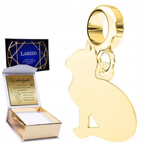Charms złoty + GRAWER Siedzący Kot srebro 925