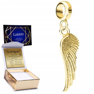 Charms złoty + GRAWER Skrzydło srebro 925
