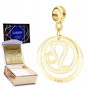 Charms złoty + GRAWER Zodiak Lew Znak srebro 925