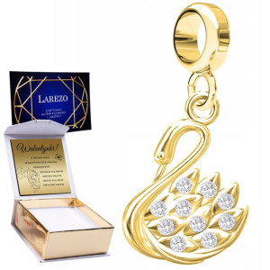 Charms złoty + GRAWER Łabędź srebro 925