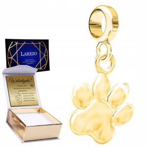 Charms złoty + GRAWER łapka Psa srebro 925