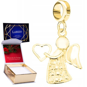 Charms złoty + NADRUK Anioł Serce srebro 925