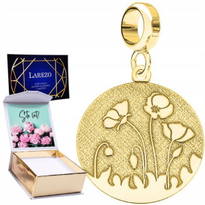Charms złoty + NADRUK Blaszka Maki srebro 925