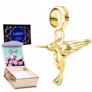 Charms złoty + NADRUK Koliber srebro 925 zawieszka