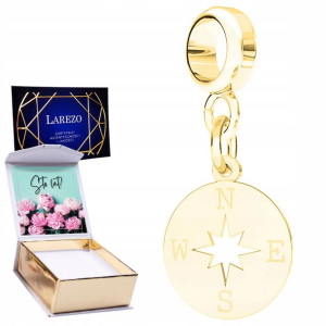Charms złoty + NADRUK Kompas Polarny srebro 925