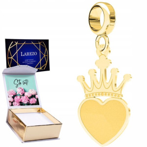 Charms złoty + NADRUK Korona Serce Crown 925