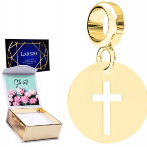Charms złoty + NADRUK Krzyż w Kółku srebro 925