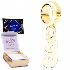 Charms złoty + NADRUK Literka I srebro 925