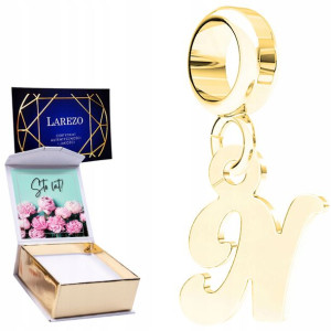 Charms złoty + NADRUK Literka N srebro 925