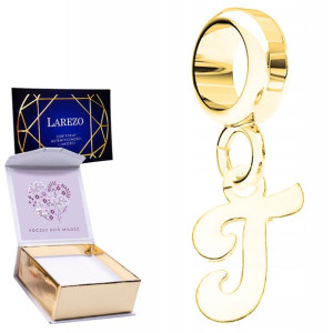 Charms złoty + NADRUK Literka T srebro 925