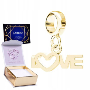 Charms złoty + NADRUK Love Miłość srebro 925