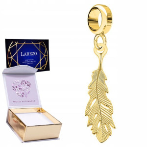 Charms złoty + NADRUK Piórko srebro 925