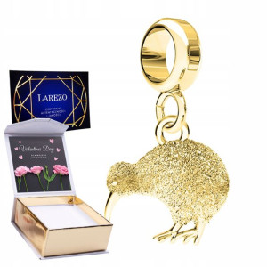 Charms złoty + NADRUK Ptak Kiwi srebro 925