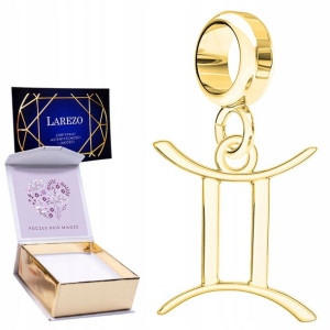 Charms złoty + NADRUK znak zodiaku Bliźnięta 925