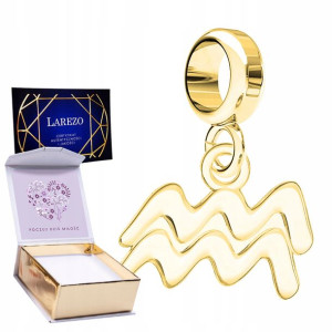 Charms złoty + NADRUK znak zodiaku Wodnik 925