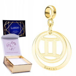 Charms złoty + NADRUK Zodiak Bliźnięta srebro 925
