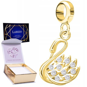 Charms złoty + NADRUK Łabędź srebro 925
