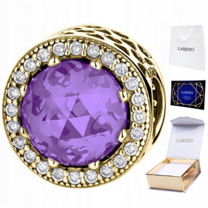 Charms złoty Fioletowy Kamień Diament srebro 925