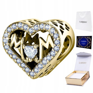 Charms złoty Mom Mama Mother Serce srebro 925
