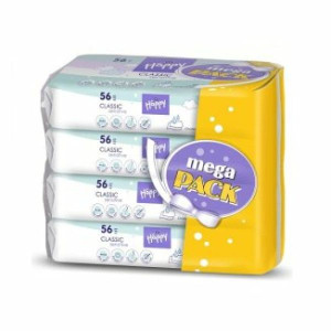 Bella Baby Happy Classic Sensitive, chusteczki z aloesem, 4 x 56 szt.
