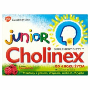 Cholinex Junior, pastylki do ssania, smak malinowy, 16 szt.