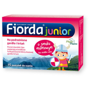 Fiorda Junior, pastylki do ssania o smaku malinowym, 15 szt.