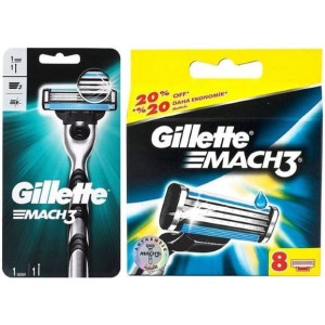 Gillette Mach 3 wkłady do maszynki, 9 szt. + maszynka do golenia, 1 szt.