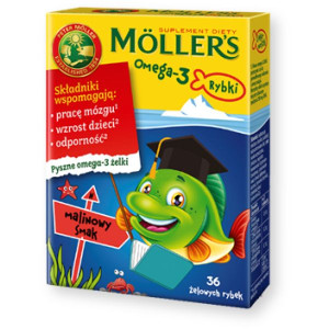 Mollers Omega-3 Rybki, żelki, smak malinowy,  36 szt.
