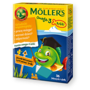 Mollers Omega-3 Rybki, żelki, smak pomarańczowo-cytrynowy, 36 szt.