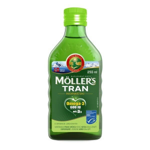 Mollers Tran Norweski, aromat jabłkowy, pojemność 250 ml.
