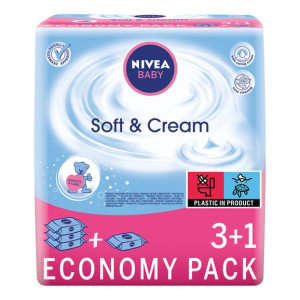 Nivea BABY Soft & Cream, chusteczki nawilżane, 4 x 63 szt.
